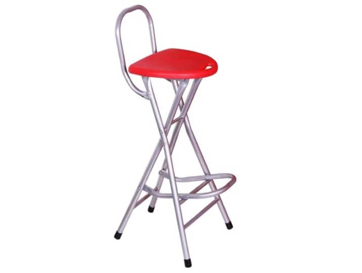 Klappbarer Barhocker, tragbarer Hochstuhl aus Metall mit Fußstütze und Metallmaterial, faltbares Design, Fußstütze, minimalistischer Stil, Barbalkon(Red)