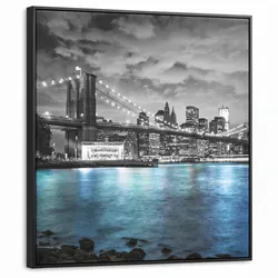 LEINWAND Bilder mit Rahmen - New York - Skyline - Stadt - Blau - 90x90