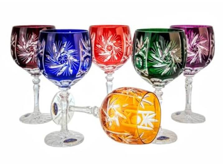 MaRika Kristall Weingläser Set – 280 ml, Buntes, handgefertigt, 6er Set – Elegante Weingläser, perfekt für Rotwein, Weißwein und als Geschenk