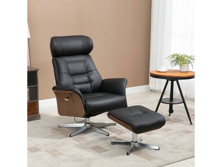HOMCOM Fauteuil relax avec repose-pied, fauteuil de relaxation avec dossier inclinable, têtière réglable, 80x84x108cm, noir