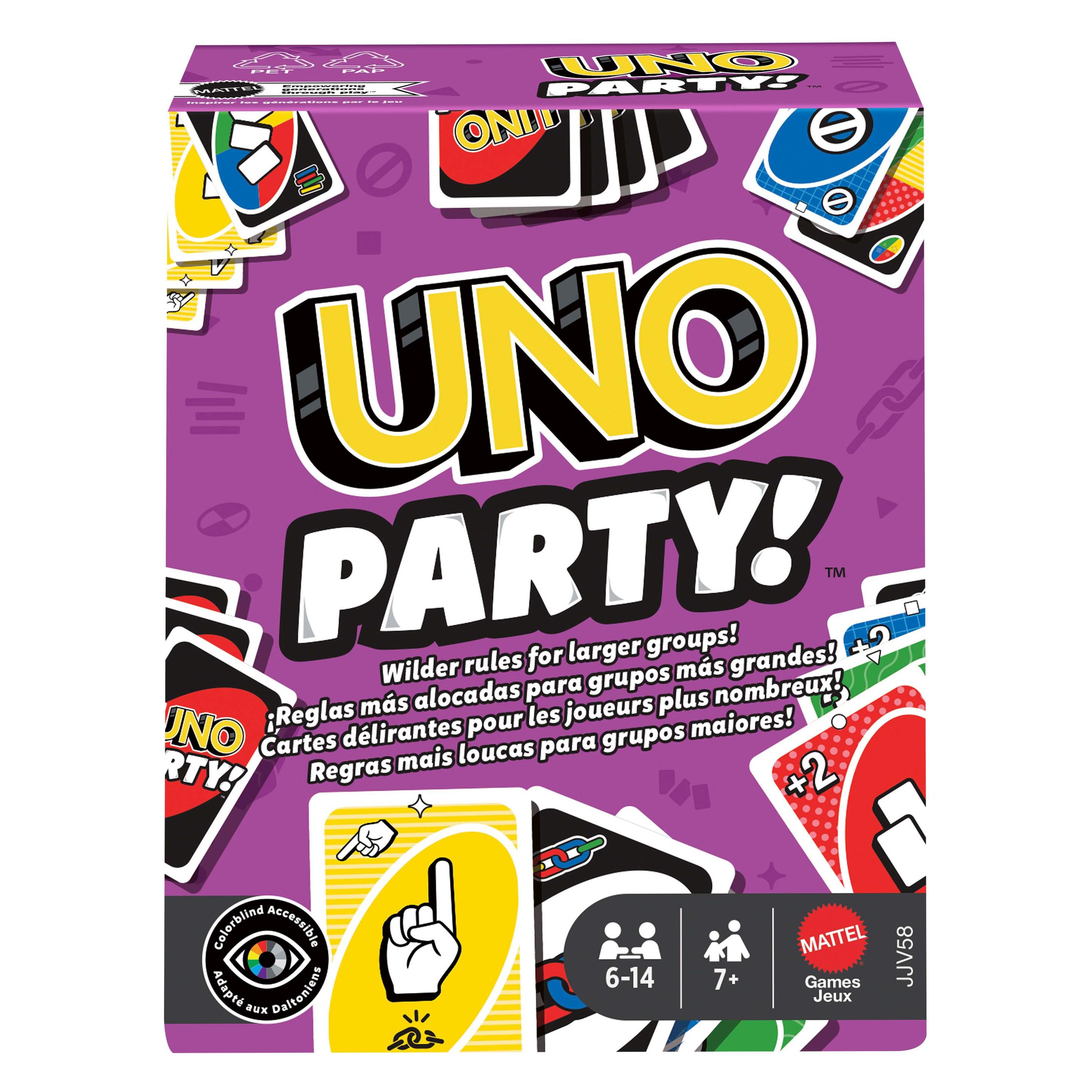 Mattel Games UNO Party (Englisch, Estnisch, Hebräisch, Lettisch, Litauisch, Russisch, Ukrainisch, 2 - 10 Spieler) (JJV58)