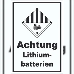 HB-Druck Aufkleber Achtung Lithiumbatterien Gefahrgutklasse 9a A9 (37x52mm)