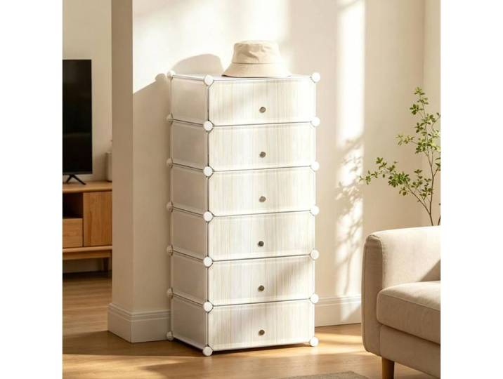 Meuble à chaussures modulaire 6 cubes avec anti-basculement portes semi-transparentes pour entrée blanc - UVRION