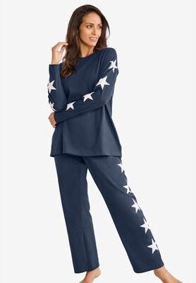 Plus Size Women's Side Print Pajama Set by Dreams & Co. in Navy Stars (Size 5X)