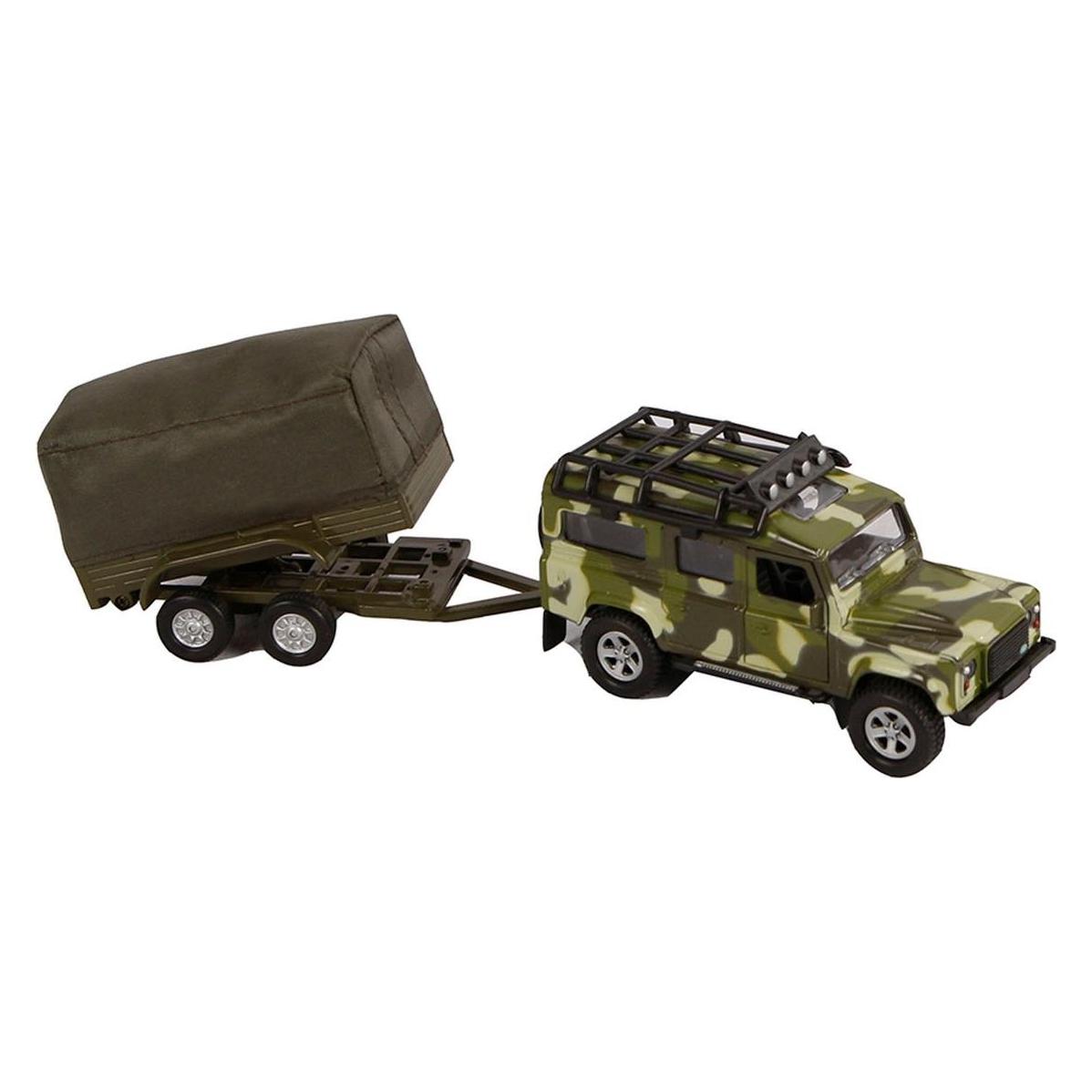 Kids Globe Farming Landrover aus Druckguss mit Trailer Army (520027)