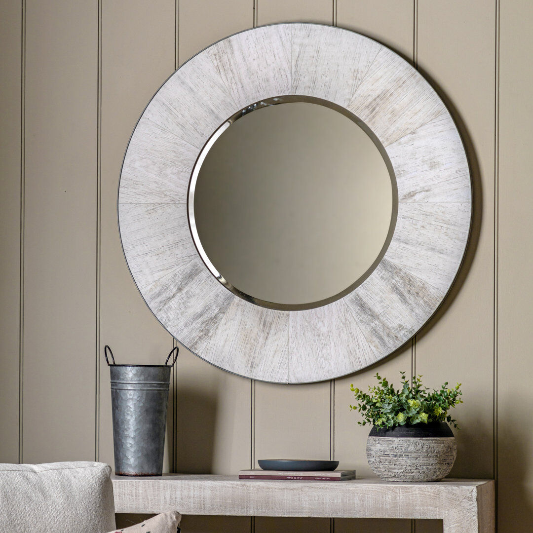 August Grove Deva Round Wall Overmantel Mirror White 90cm H X 90cm W X 3cm D