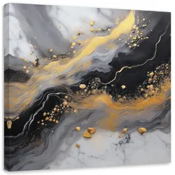 LEINWANDBILD Abstrakter Marmor Gold Schwarz 60x60cm