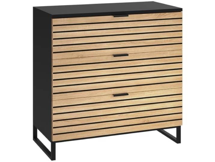Bellamio Luvua Kommode 80 cm breit, 3 Schubladen, Schwarz/Eichenfront Sideboard, Lowboard, Aufbewahrungskommode, Holzschrank 80x40x80 cm, Wohnzimmer, Schlafzimmer, Flurmöbel, Schubladenkommode