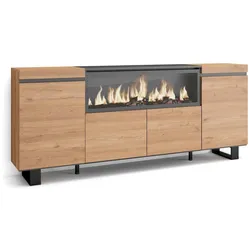 SKRAUT HOME Sideboard, Schrank, Küche, Sideboard, Flurschrank, 210, 4 Türen, XXL Elektrokamin, Industriedesign, Modern, Eiche _ 418_12