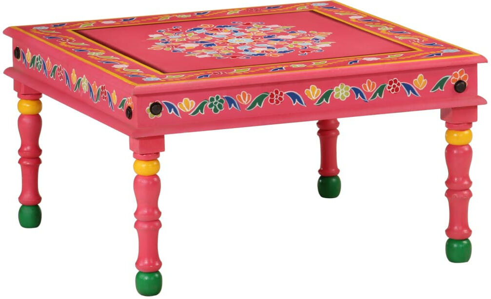 Latitude Vive vidaXL Coffee Table Hand Painted Plant Stand Accent Table Solid Mango Wood Pink 30cm H X 54cm W X 54cm D