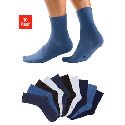 Basicsocken H.I.S "Damen Herren Business Socken, Anzugsocken ohne Gummibund", Damen, Gr. 39-42, blau (2x schwarz, 2x blau, 2x blau, meliert, 2x jeans, meliert, 2x weiß), Baumwolle, Baumwollmischung, Elasthan, Polyamid, unifarben, elastisch, Socken,...