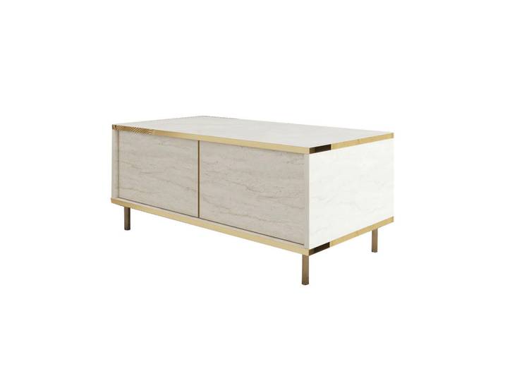 Livetastic Couchtisch Imaj Couchtisch, Gold, Beige, Travertinoptik, rechteckig, 45x40x90 cm, einfacher Aufbau, Wohnzimmer, Wohnzimmertische, Couchtische