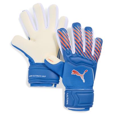 Torwarthandschuhe PUMA "PUMA ULTRA Pro Torwarthandschuhe Unisex", Damen, Gr. 6, blau (ultra blau glowing rot), Obermaterial: 100% Polyester. Handgelenkschoner: 100% Latex. Handfläche: 100% Latex. Handrücken: 100% Latex, Handschuhe