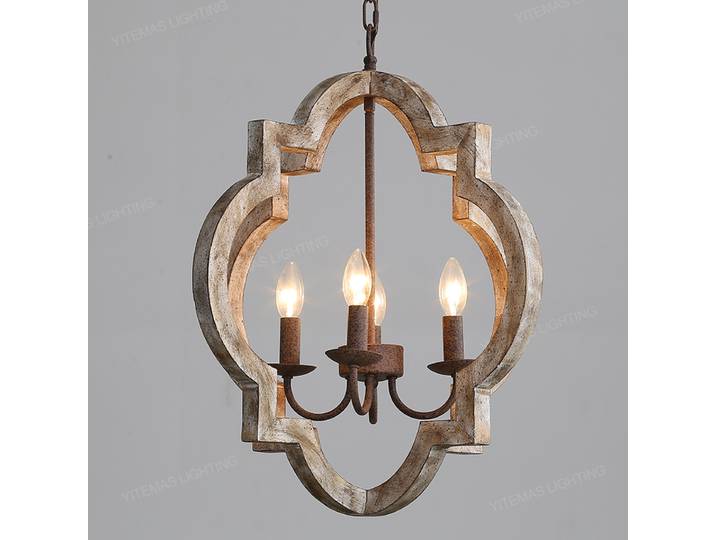 Lustre Vintage en bois massif, éclairage de maison, style français et américain, pour salon, chambre à coucher, salle à manger, cuisine, rétro blanc, 4 lumières