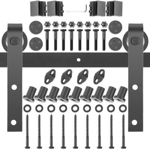 VEVOR Schuifdeur Track Kit voor houten deuren van 35-45 mm dikte, 366 cm lange rail, zwart koolstofstaal, geschikt voor maximaal 150 kg