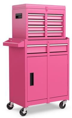 Costway 2-in-1 Rolling Tool Chest with 5 Sliding Lockable Drawers-Pink