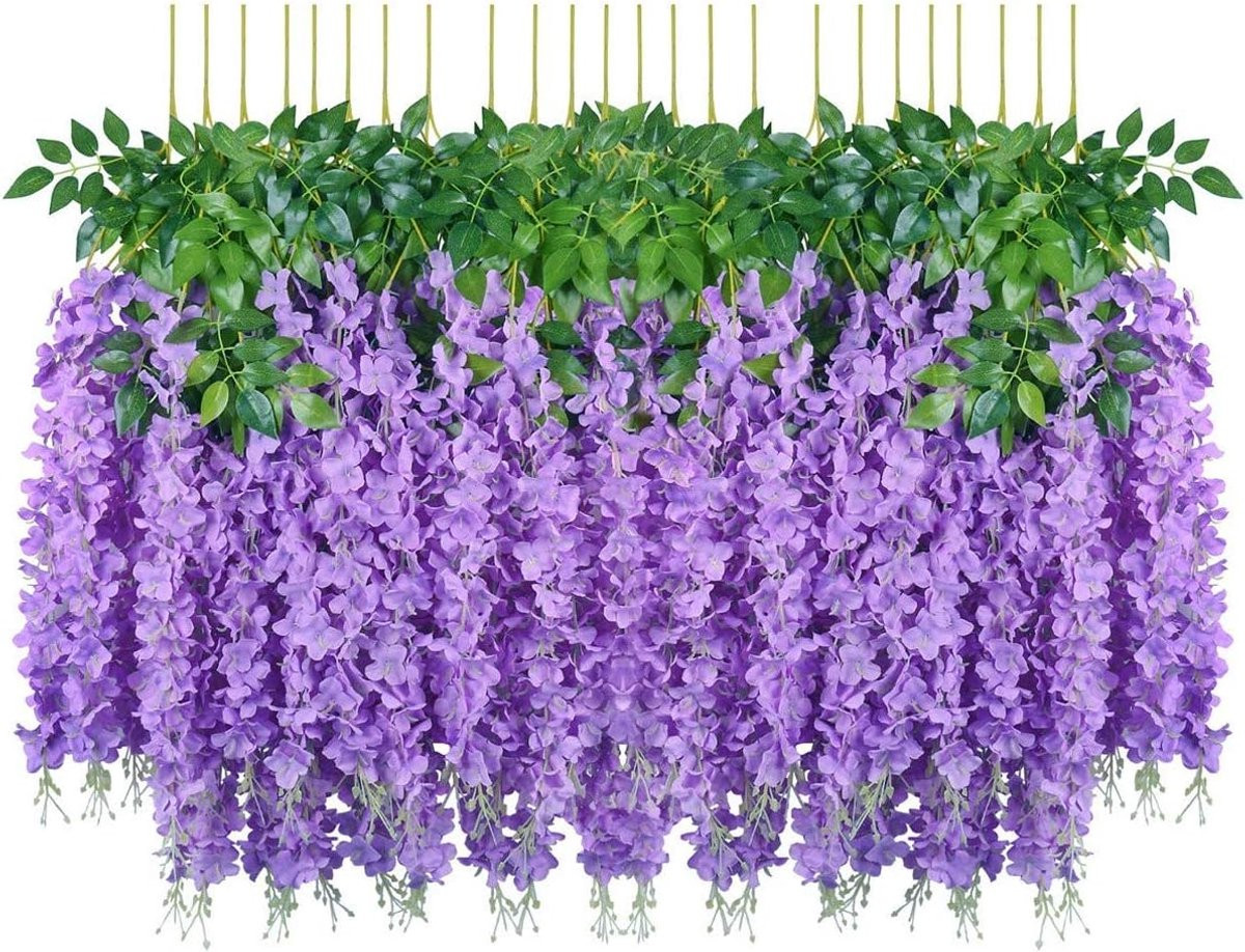 24 stuks Kunstbloemen Blauweregen - Zijde Slieren - Paars