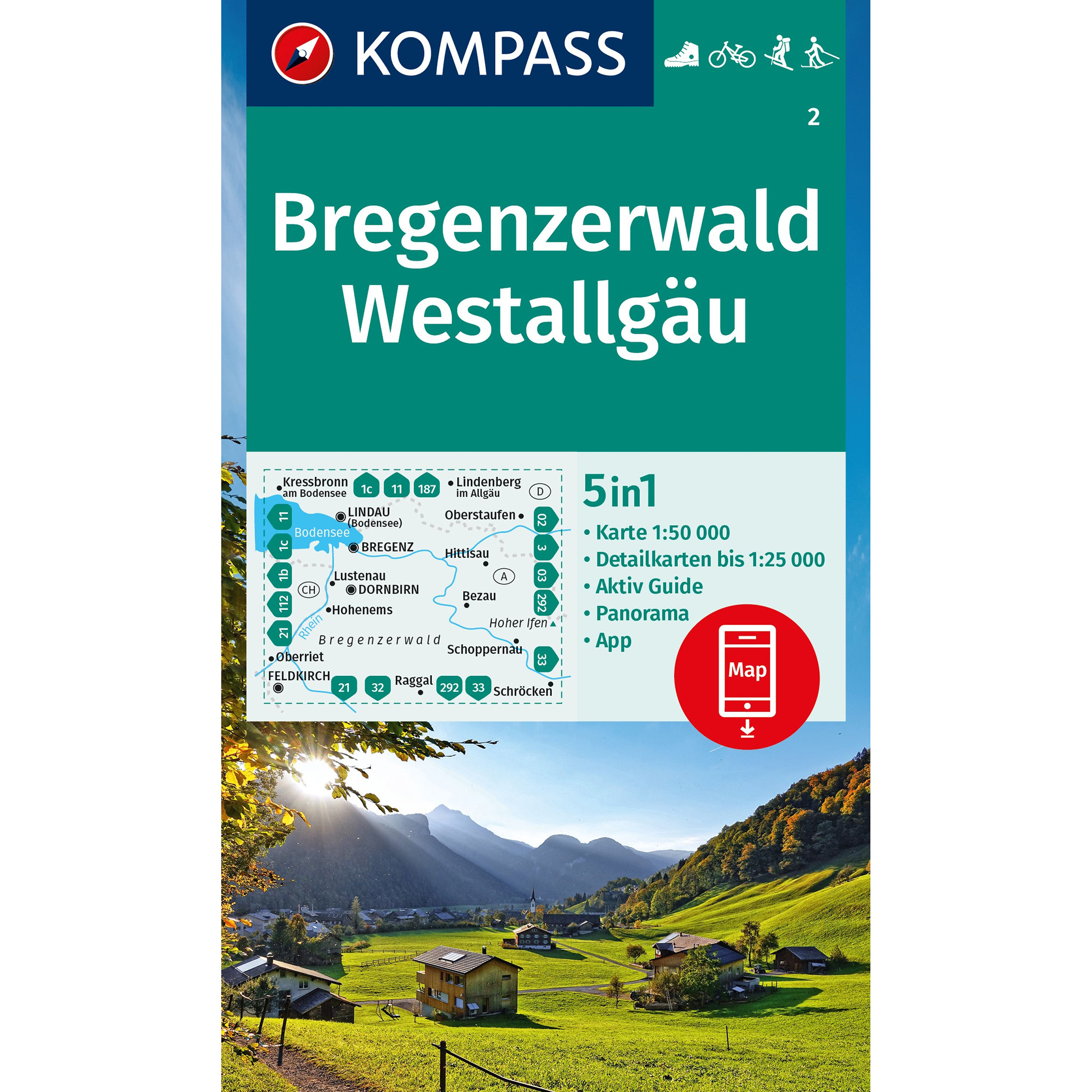 Kompass Verlag WK 2 Bregenzerwald - Westallgäu Topografische Karten 3. Aufl. 2023