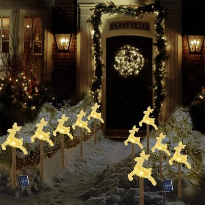 USA Free Shipping Shop 5PC Christmas Fawn Solar Stake Lights Waterproof Landscape Christmas Lights Pathway Christmas Decorations LED Lights Law snowflake