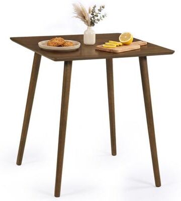Costway 27.5 Inch Small Square Wooden Dining Table for 2-4 People Space-Saving Dining Room Table-Walnut