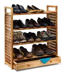 Relaxdays Schuhregal Walnuss mit Schublade Hellbraun