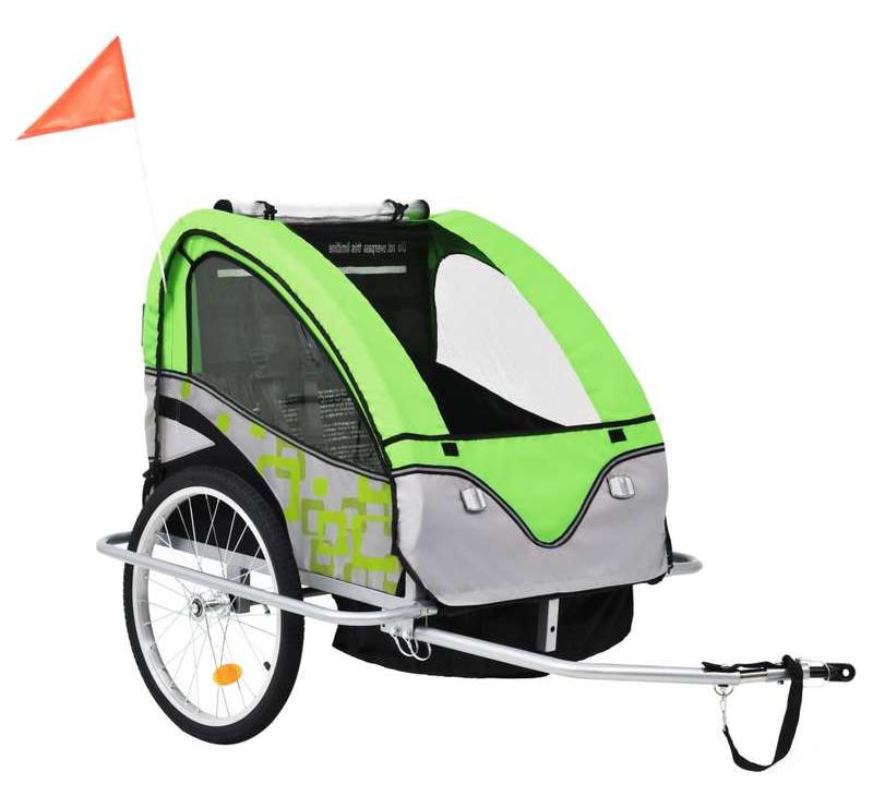 Fahrrad und Kinderwagen in Grün-Grau - 2-in-1-System aus Edelstahl - Einfach umstellbar