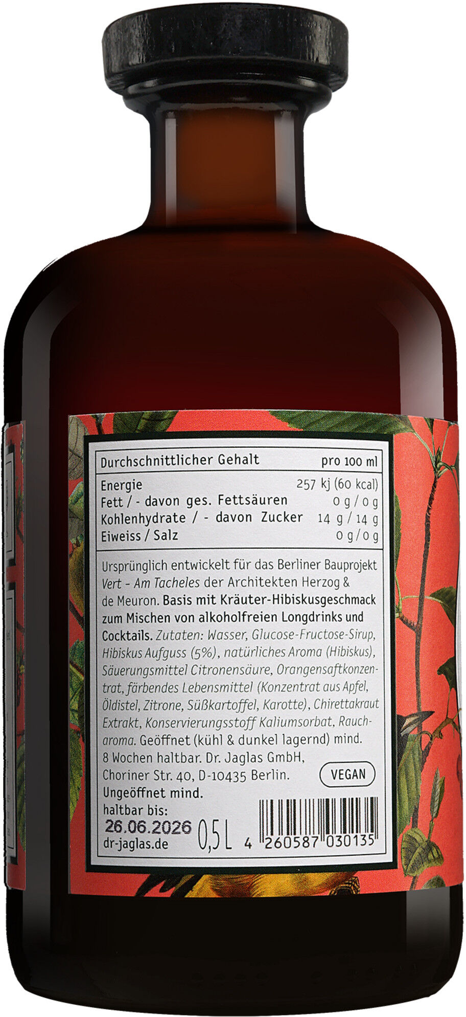 Dr. Jaglas Herber Hibiskus alkoholfrei - 0,5 L. 0% Vol. aus Deutschland