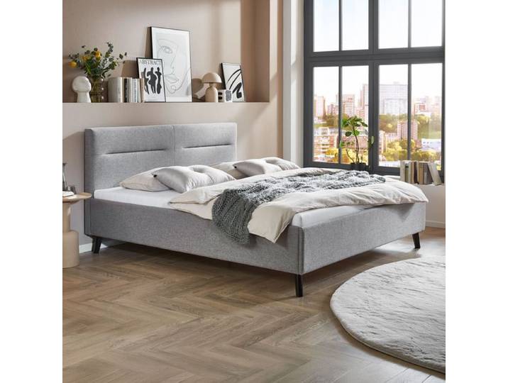 Polsterbett Malio Komfort Strukturstoff 180x200cm Hellgrau klassischer Stil, Mit Kopfteil