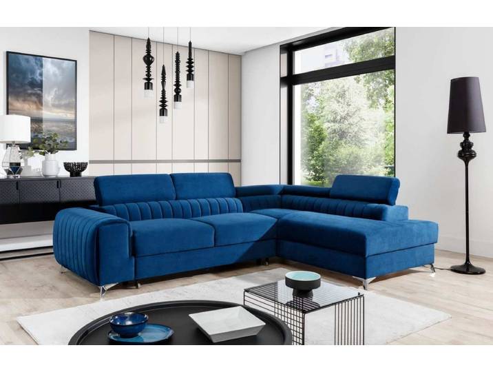 Designer Ecksofa Tirenni mit Schlaf- und Klappfunktion - Hellgrau - Links - Luxusbetten24