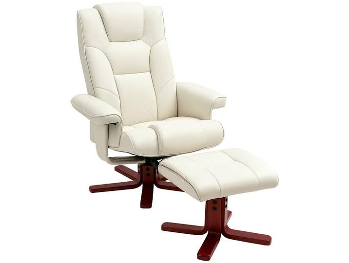 Homcom Relaxsessel mit Hocker, Fernsehsessel mit Liegefunktion, Wippfunktion, Cremeweiß, Kunststoff, Füllung: Schaumstoff,Schaumstoff, 84x104x84 cm, Wohnzimmer, Sessel, Relaxsessel