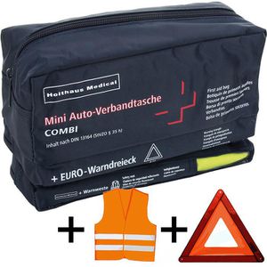Holthaus Erste-Hilfe-Tasche Mini 3in1, nach DIN 13164 gefüllt, Warndreieck- & weste, KFZ