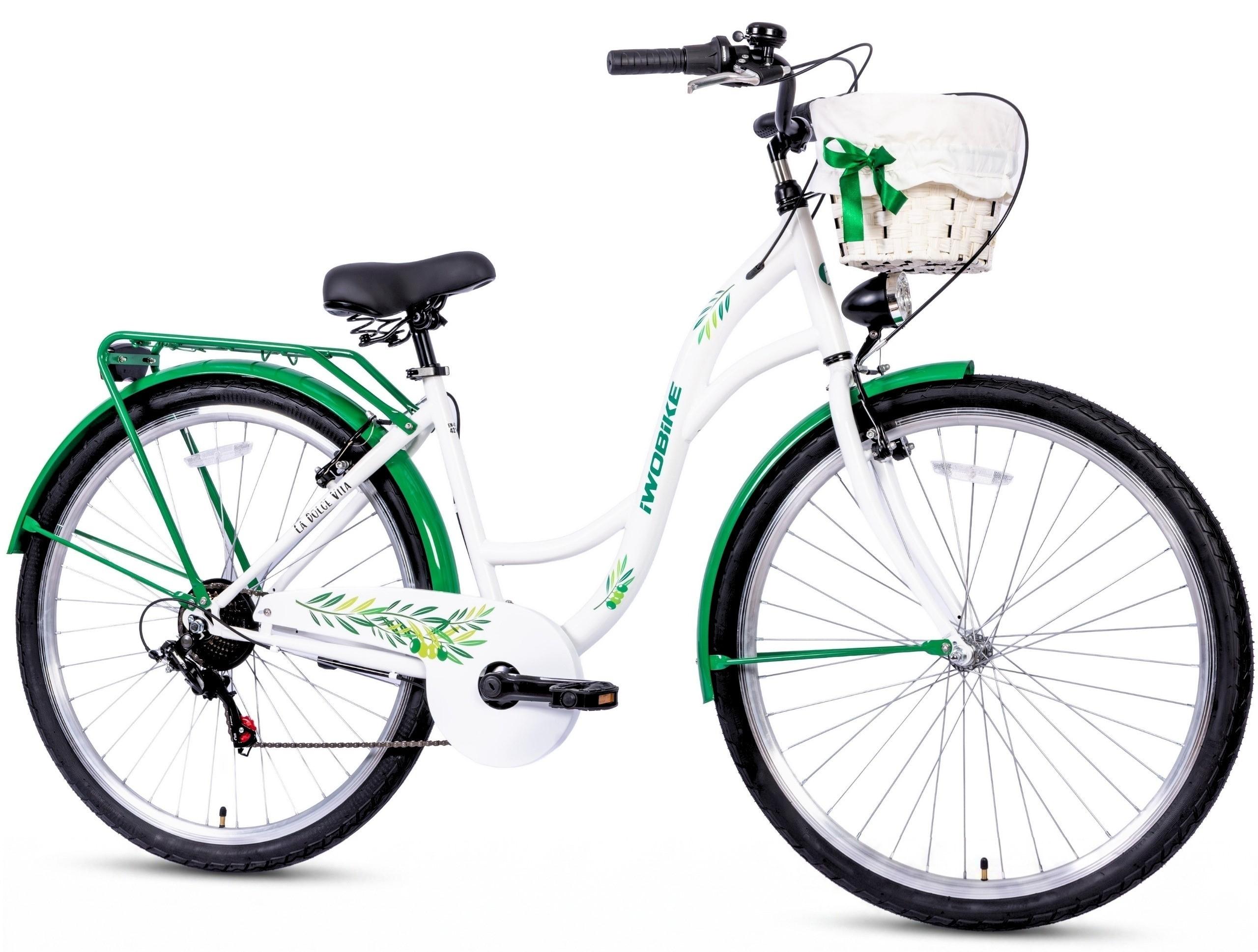 Damen Citybike 28 Zoll, IwoBike Olive Leaves 7-Gang, Korb, Gepäckträger