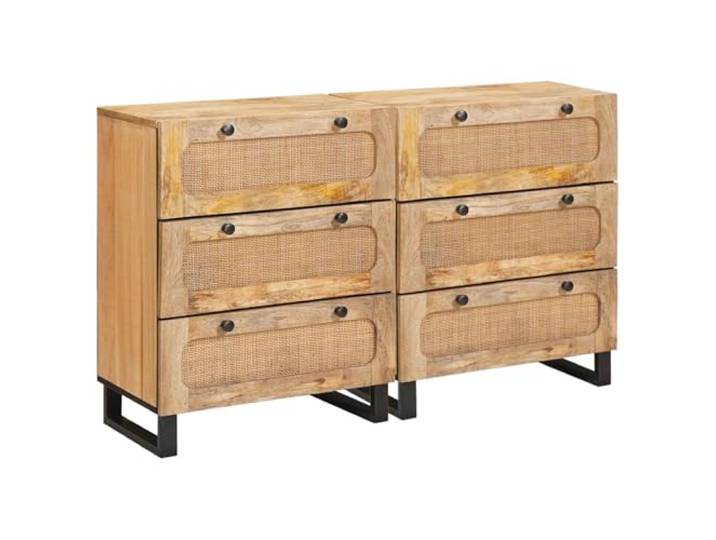 WXGTBKPR Sideboard 2er Set aus massivem Mangoholz 60 x 33 x 75 cm mit 6 Schubladen für Wohnzimmer Flur