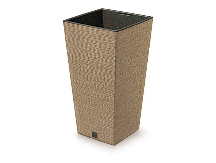 Prosperplast 2in1 Blumentopf mit Innenkübel Pflanzentopf Übertopf Pflanzentopf Kunststoff Holz Meißel Optik 29,5 cm x 29,5 cm x 55 cm (Braun)