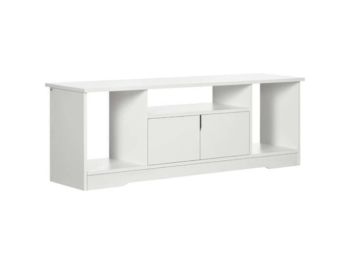 Meuble TV design 3 niches placard 2 portes panneaux blanc