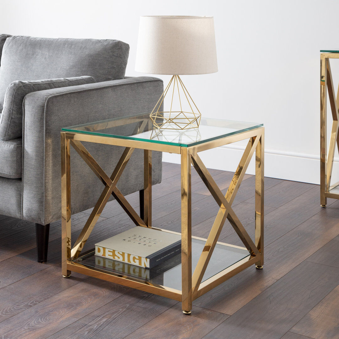 Metro Trueblood Glass Top Square Side Table Gold 55cm H X 55cm W X 55cm D