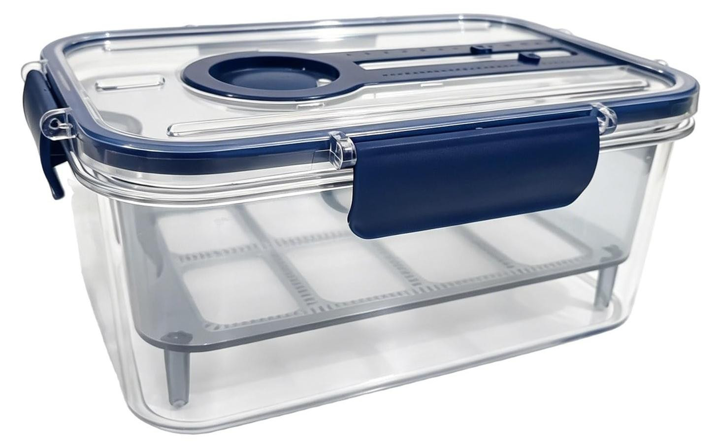 Merkloze Crisper Box Voedselcontainer met gaas afvoerzeef - Blauw