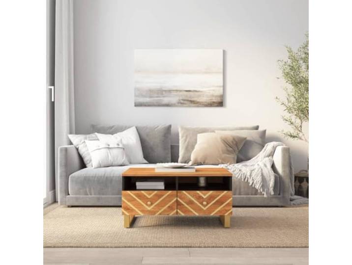HEFZGDB Massivholz Couchtisch Braun und Schwarz 80x54x40 cm mit Stauraum und Tür aus robustem Mango Holz