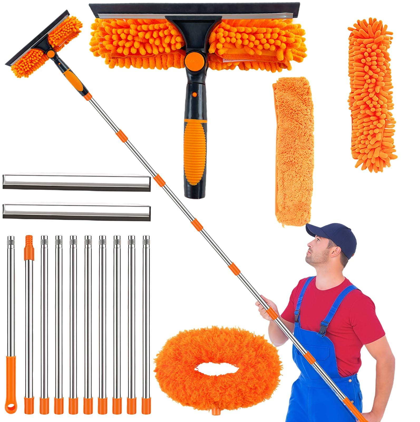 Dripio Telescopische stofwisser met 2-in-1 microvezelborstel, 4 meter, oranje