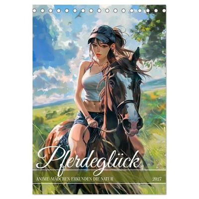 Pferdeglück - Anime-Mädchen erkunden die Natur (Tischkalender 2027 DIN A5 hoch), CALVENDO Monatskalender