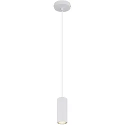 Hängeleuchte skandinavisch Hängelampen Wohnbereich Modern Pendelleuchte einflammig, Metall weiß MDF Holzoptik, 1x GU10 Fassung, LxBxH 10x10x120 cm