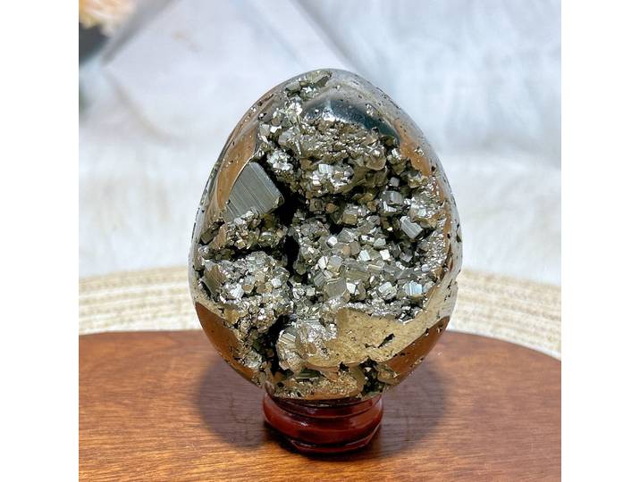 Œuf de Pyrite Naturelle du Pérou de Haute Qualité, Spécimen de Géode Poli, Minéral Énergétique de Guérison, Reiki, Décoration d'Intérieur, Cadeau