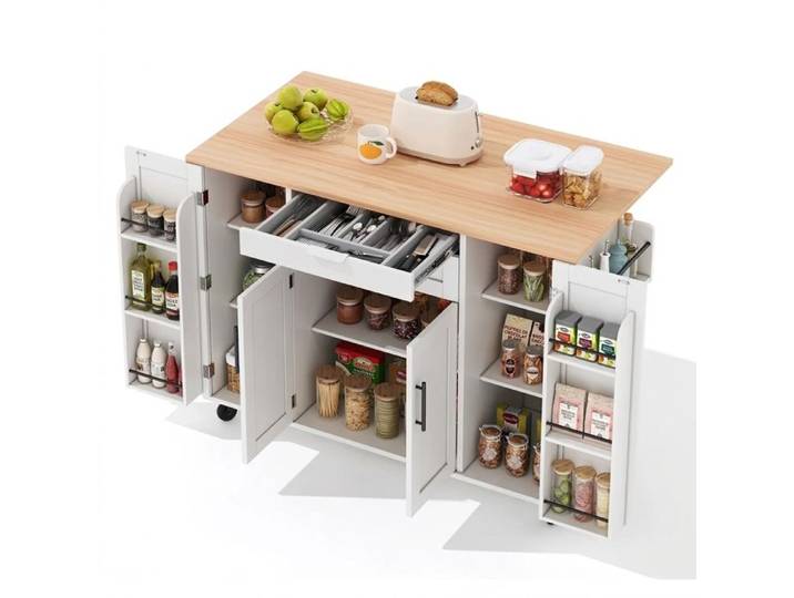 Îlot de Cuisine Mobile 120x45cm avec Plan de Travail Extensible Chariot de Cuisine sur Roulettes Tiroir à Couverts