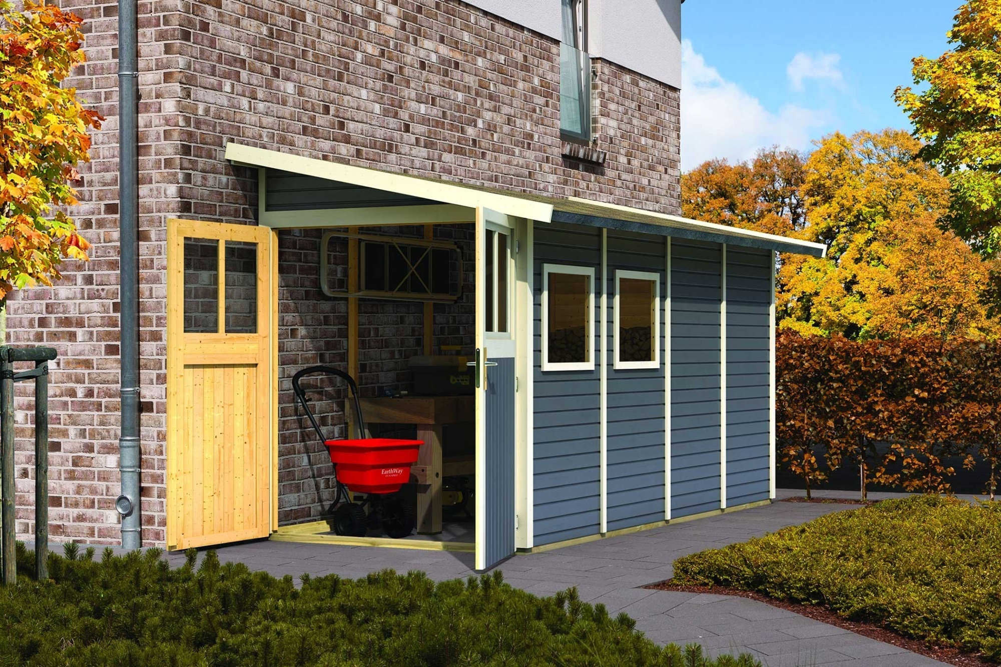 Karibu Gartenhaus Gerätehaus Wandlitz 4 terragrau 181x355x230 cm