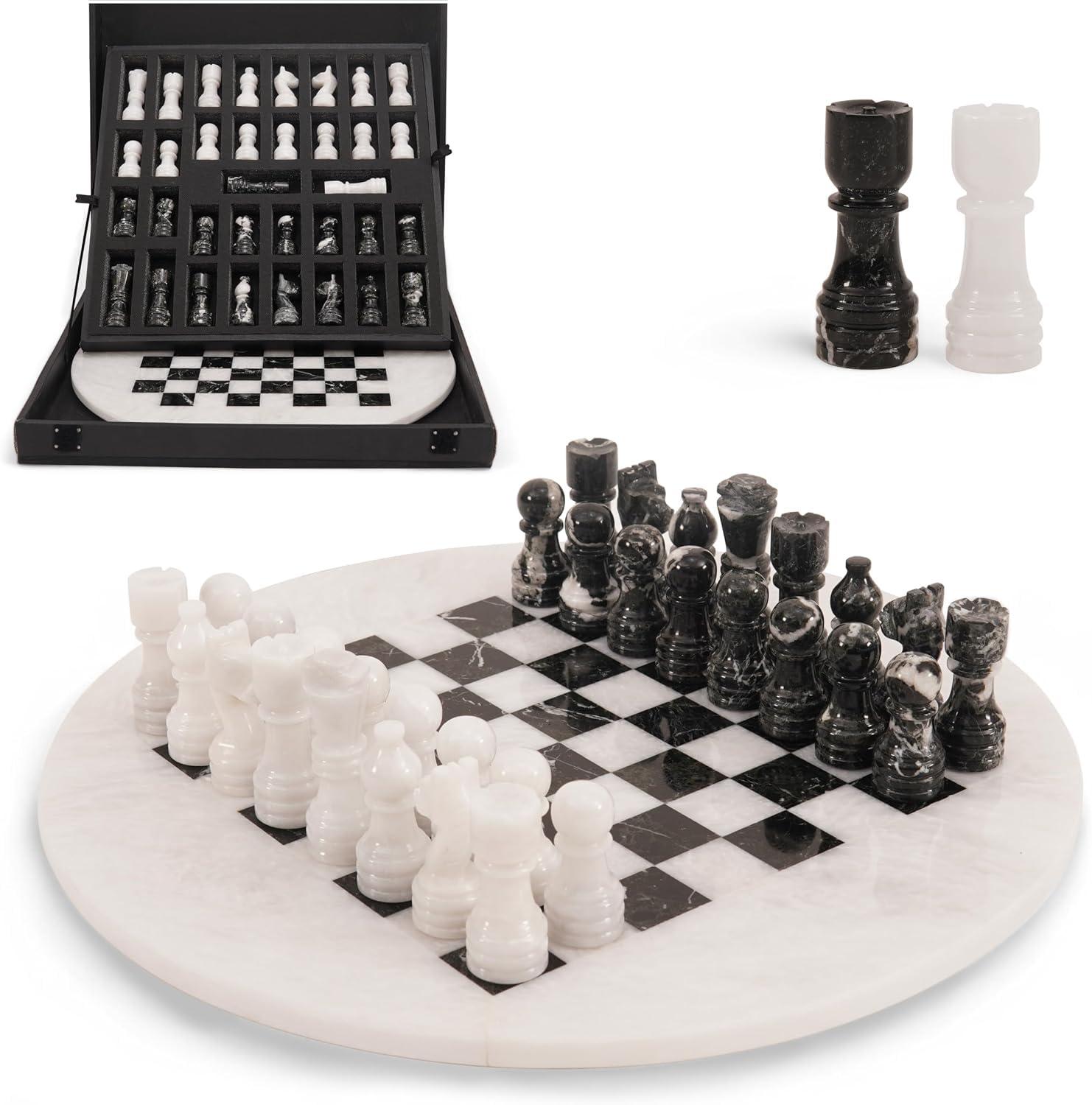 Schachspiel Schachbrett Marmor - Schwarz und Weiß - 38,1 cm - Mit Aufbewahrungsbox