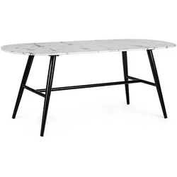 Couchtisch Marble aus Metall und Glas, modern rechteckig, weiß mit schwarzem Gestell