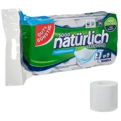 Gut & Günstig Toilettenpapier natürlich recycling 3-lagig 8 Rollen (1 Pack à 8 Rollen) weiß