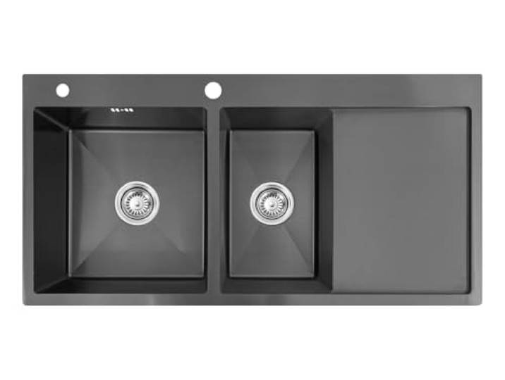 Omeere 100x50x21,Küchenspüle Edelstahl 2 Becken Abtropffläche schwarz handgefertigte kleine Winkel R16 Edelstahl 304 Materialstärke 0,8mm Einbauspüle eckig Spülbecken groß Spüle