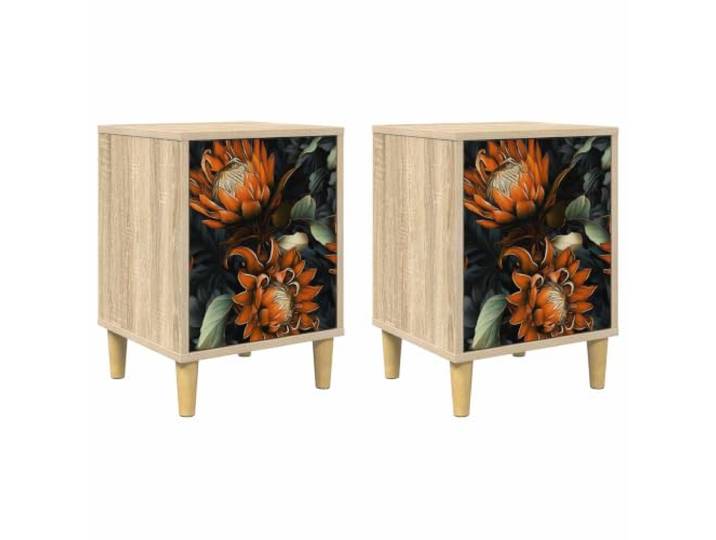 HGDFWRQW Nachttisch 2er Set Sonoma-Eiche Beistelltisch 36x33x50 cm Zweitüriger Nachtschrank fürs Schlafzimmer mit dezenter Musterung, Bodenabstand und Wandbefestigung.