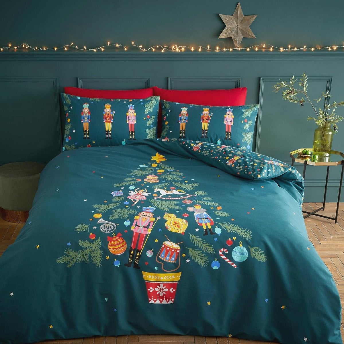 Groen Kerst Dekbedovertrek Set voor Volwassenen - Omkeerbaar Eenpersoons Beddengoed